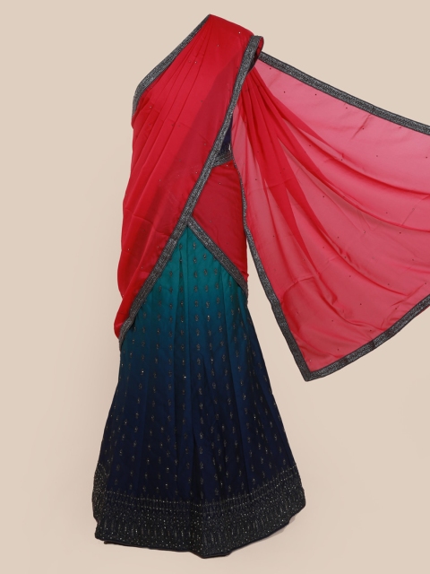 

Pothys Red & Blue Poly Chiffon Embellished Traditional Half Saree