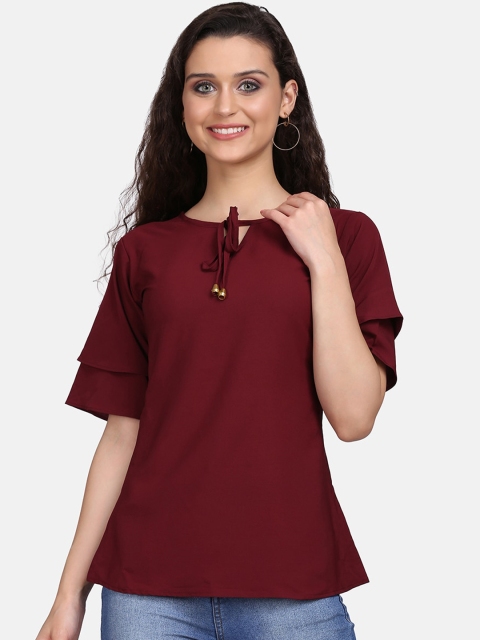 

Clothzy Maroon Tie-Up Neck Crepe Regular Top
