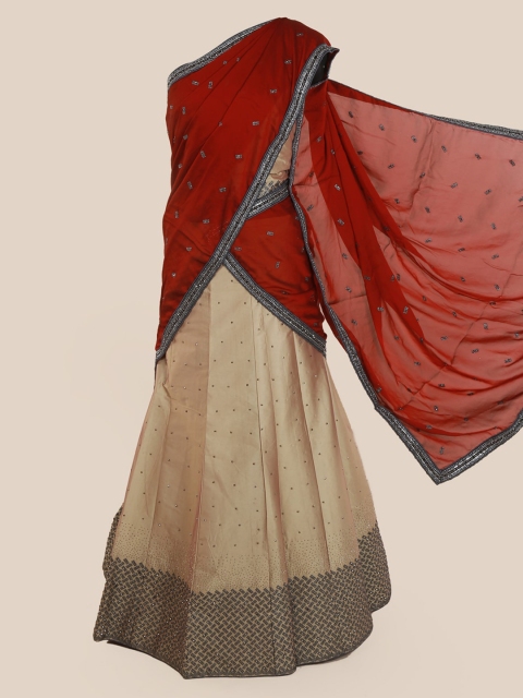 

Pothys Maroon & Cream-Coloured Poly Chiffon Embellished Saree