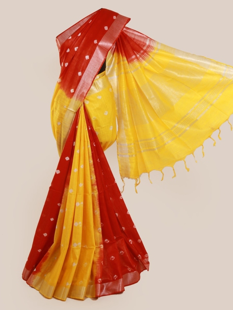 

Pothys Red & Yellow Linen Blend Colourblocked Saree