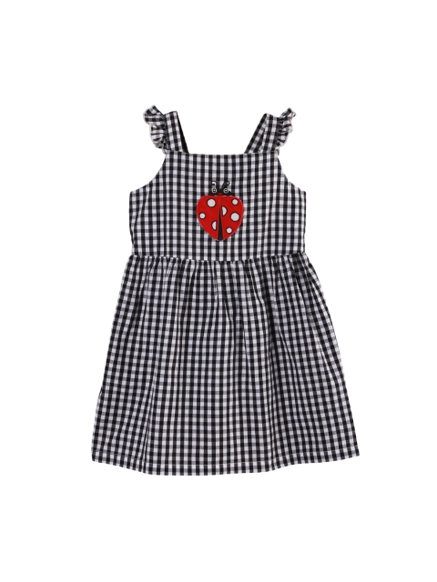 

Beebay Girls Black Checked Appliqued A-Line Dress