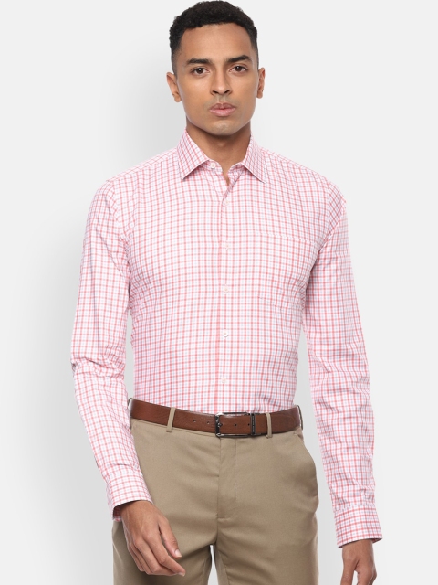 

Van Heusen Men White & Coral Regular Fit Checked Cotton Formal Shirt