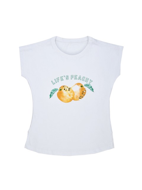 

ORANGE PUMPKKIN White Printed Pure Cotton Regular Top