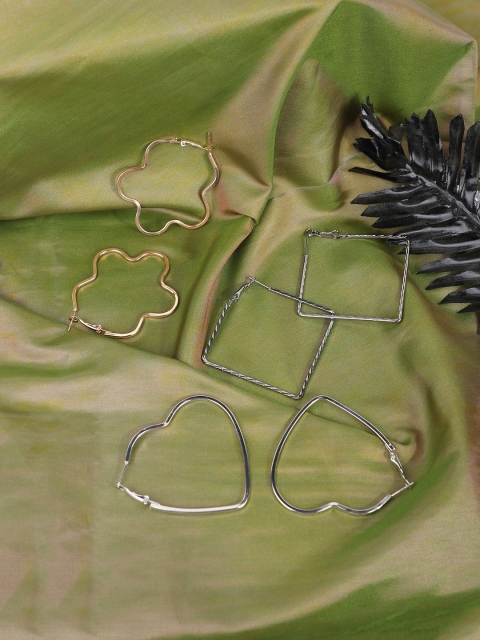 

ANIKAS CREATION Set of 3 Geometric Hoop Earrings, Gold