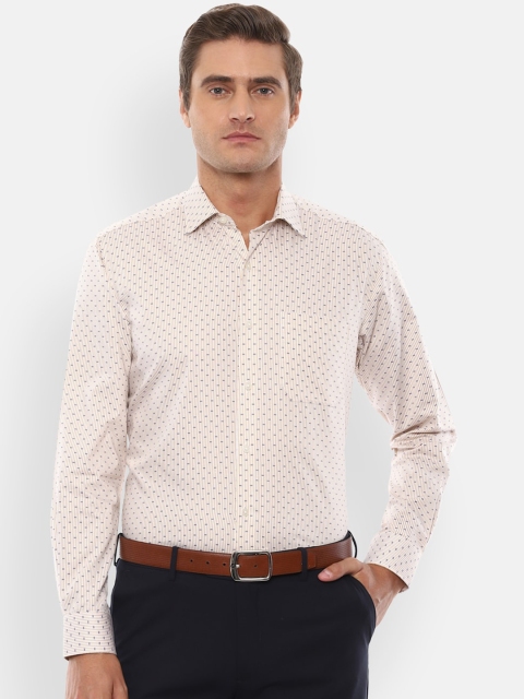 

Louis Philippe Men Beige & White Slim Fit Printed Cotton Formal Shirt