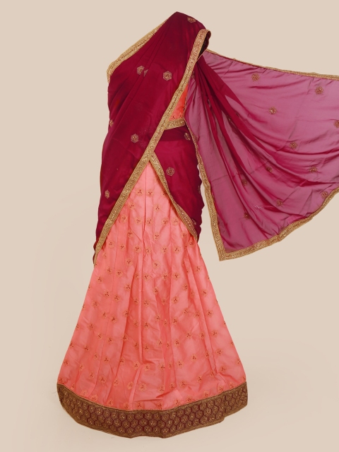 

Pothys Magenta & Peach-Coloured Poly Chiffon Embellished Traditional Half Saree