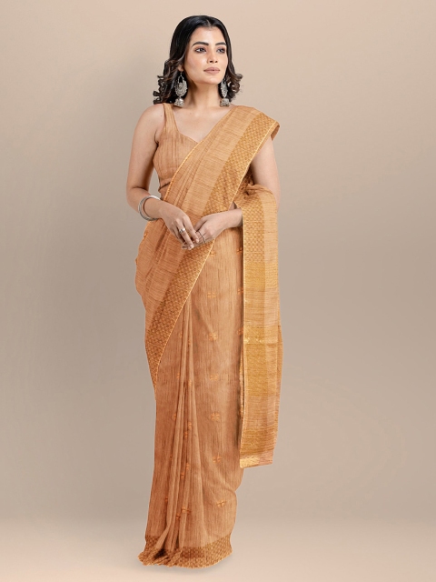 

BharatSthali Orange Silk Cotton Striped Mangalagiri Saree
