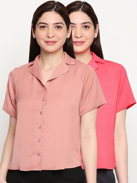 

inocenCia Women Pack Of 2 Boxy Solid Casual Shirts, Coral