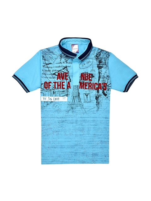 

ORANGE PUMPKKIN Boys Blue Printed Polo Collar T-shirt