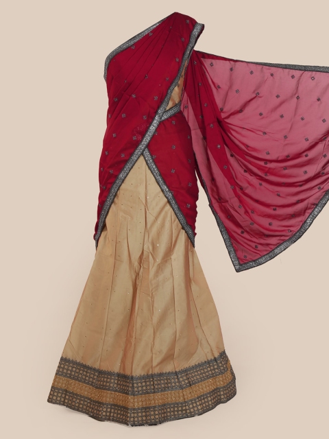 

Pothys Maroon & Cream-Coloured Poly Chiffon Embroidered Saree