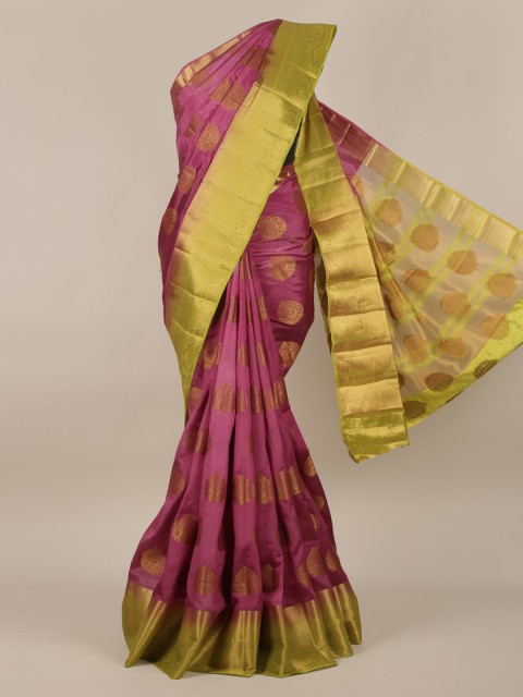 

Pothys Purple & Green Jute Silk Woven Design Saree