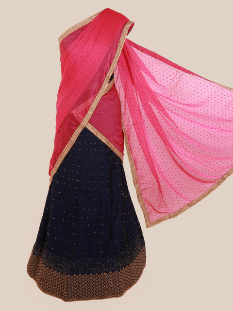 

Pothys Pink & Blue Poly Chiffon Embellished Lehenga Saree