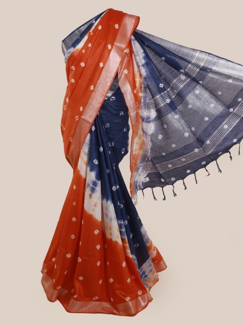 

Pothys Orange & Blue Linen Blend Printed Saree