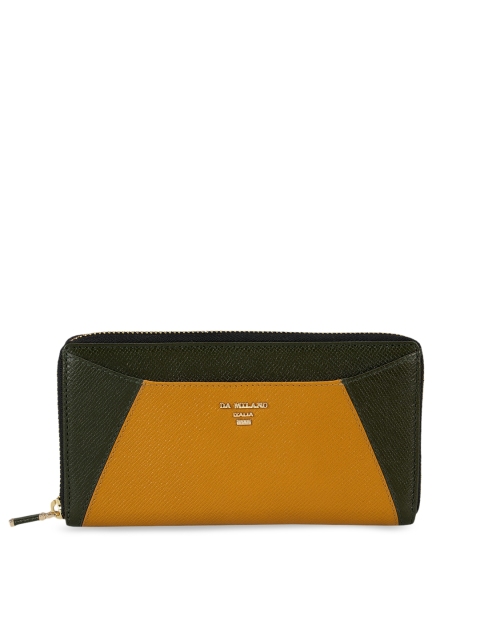 

Da Milano Women Mustard & Olive Green Colourblocked Zip Around Wallet