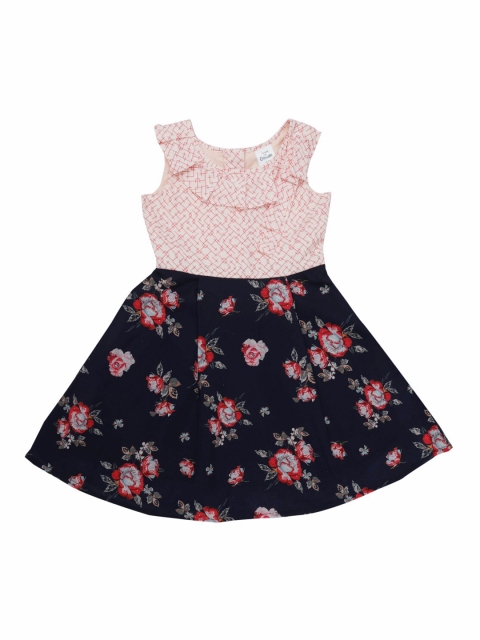 

Doodle Girls Navy Blue Printed Fit and Flare Dress