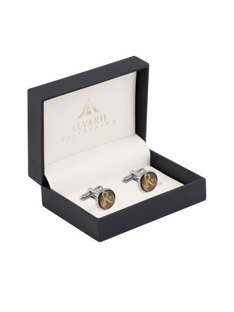 

Alvaro Castagnino Silver-Toned & Brown Round Cufflinks