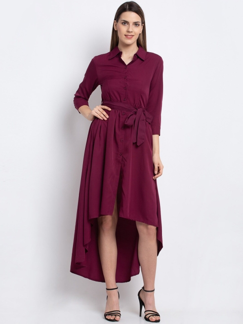 

emeros Women Burgundy Solid Fit and Flare Dress