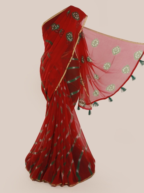 

Pothys Red & Green Poly Chiffon Printed Saree
