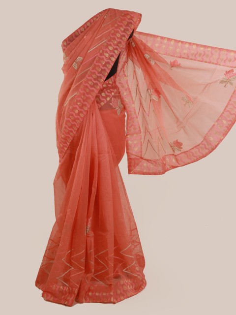 

Pothys Peach-Coloured Woven Design Supernet Saree