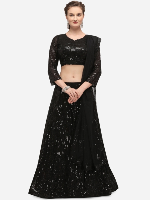 

JATRIQQ Black Semi-Stitched Lehenga & Blouse with Dupatta