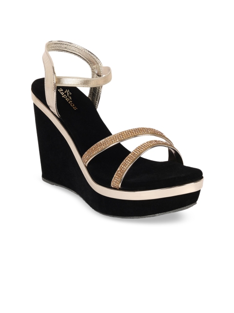 

ZAPATOZ Women Gold-Toned Embellished Wedges