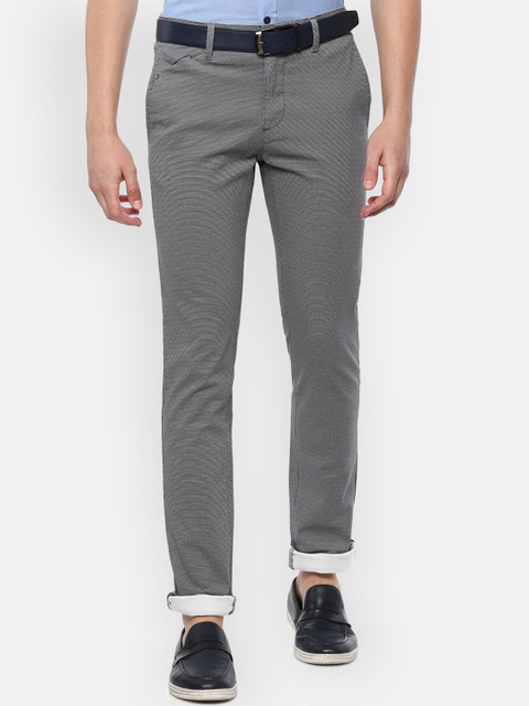 

V Dot Men Grey Slim Fit Self Design Regular Trousers
