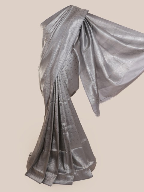 

Pothys Grey & Silver-Toned Linen Blend Woven Design Saree