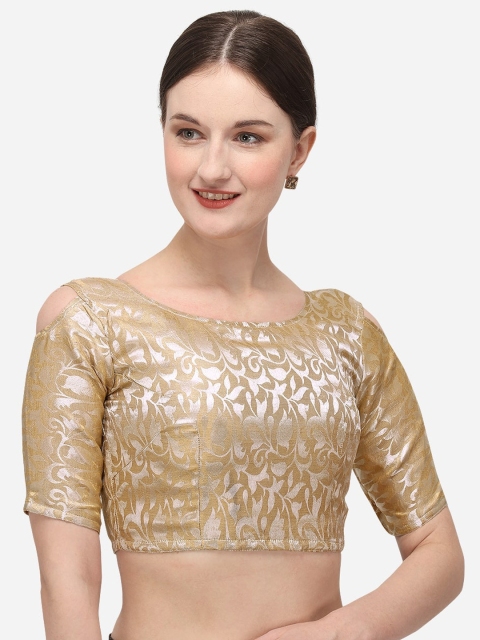 

Nanda Silk Mills Women Gold-Colored Printed Jacquard Readymade Saree Blouse