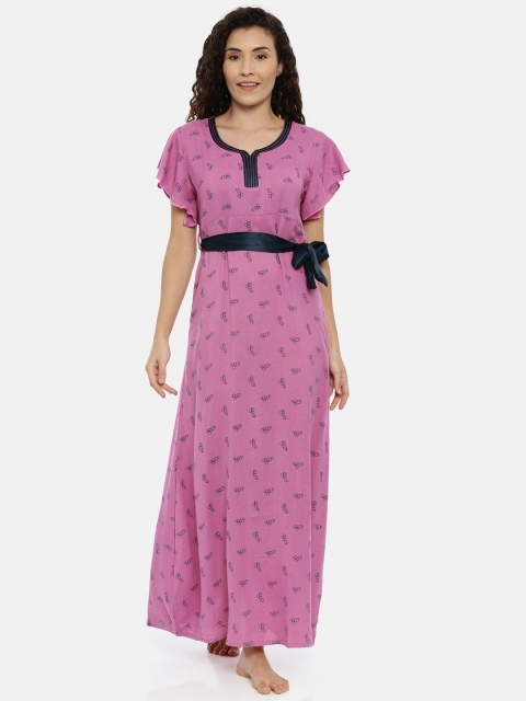 

GOLDSTROMS Pink & Teal Printed Nightdress With Belt