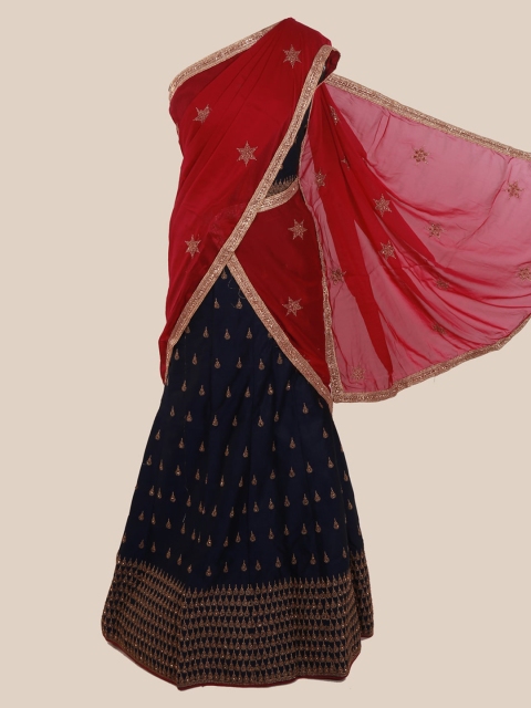 

Pothys Red & Navy Blue Poly Chiffon Embroidered Saree