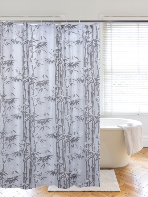 

Clasiko White & Grey Printed Shower Curtains With Hooks