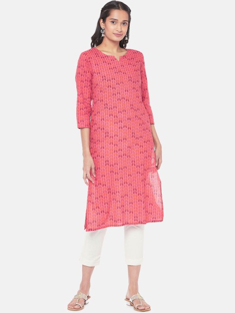 

Ethnicity Women Pink Ethnic Motifs Printed Keyhole Neck Chikankari Kurta