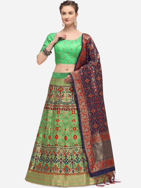 

JATRIQQ Green & Navy Blue Woven Design Semi-Stitched Lehenga & Unstitched Blouse with Dupatta