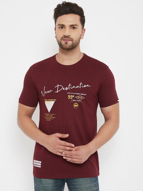 

HALTON HILLS Men Burgundy Printed Round Neck T-shirt