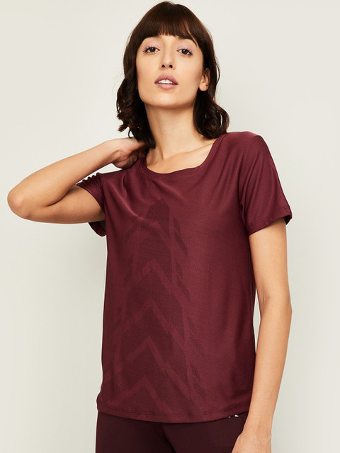 

Kappa Women Burgundy Solid Round Neck T-shirt