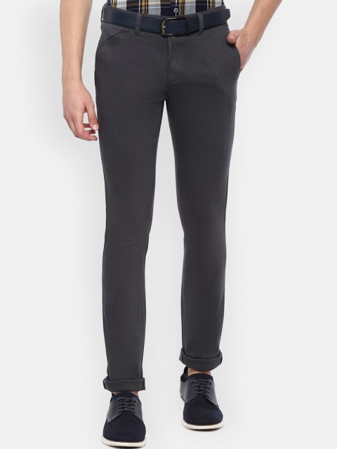 

V Dot Men Grey Slim Fit Self Design Regular Trousers