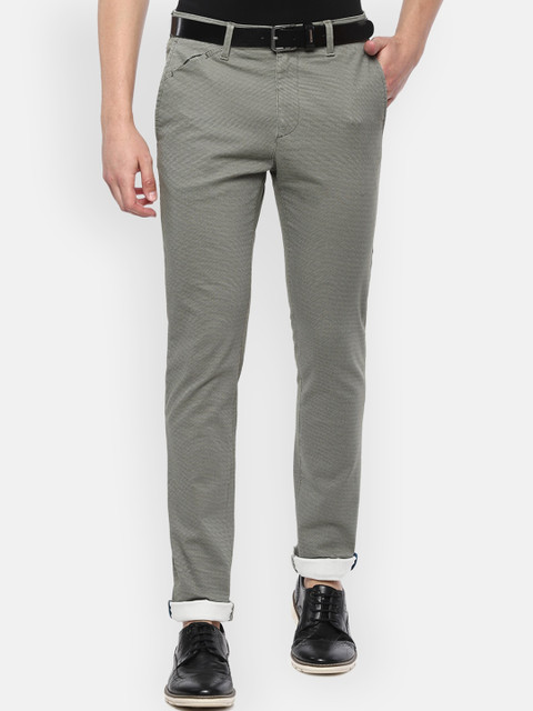 

V Dot Men Grey Slim Fit Self Design Regular Trousers