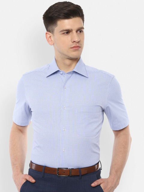 

Louis Philippe Men Blue & White Regular Fit Checked Cotton Formal Shirt