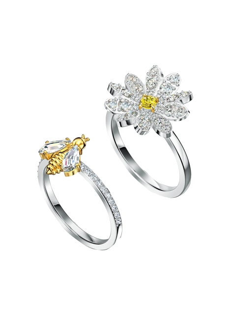 

SWAROVSKI Set Of 2 Silver-Toned & White Crystal-Studded Finger Rings