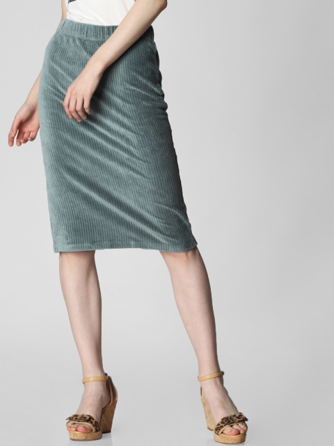 

Vero Moda Women Teal Blue Solid Pencil Knee-Length Skirt