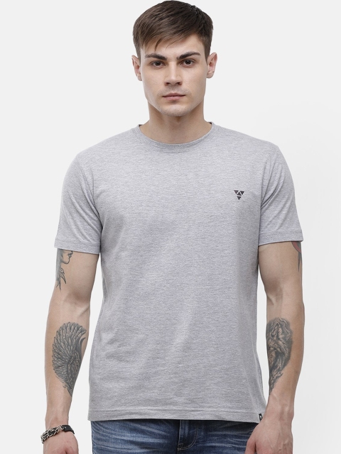 

Voi Jeans Men Grey Solid Round Neck Cotton Pure Cotton T-shirt