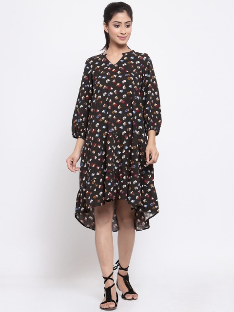

TERQUOIS Women Brown Printed Cotton Fit and Flare Dress