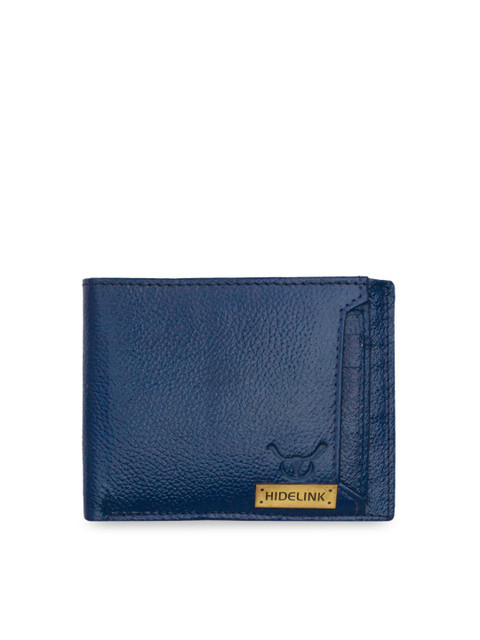

Hidelink Men Navy Blue Textured RFID Leather Two Fold Wallet