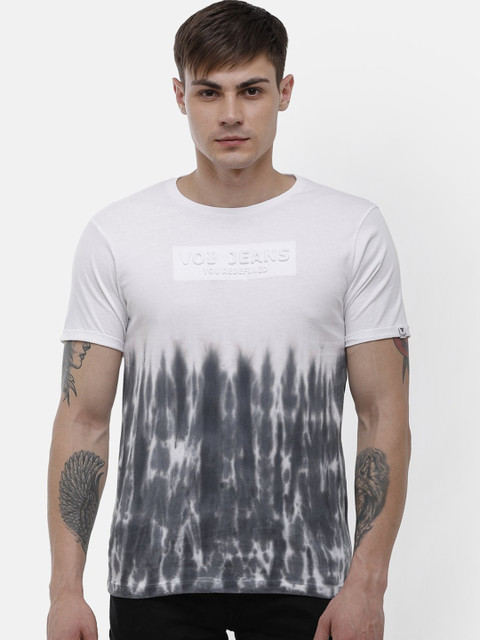 

Voi Jeans Men White & Grey Dyed Round Neck Cotton T-shirt
