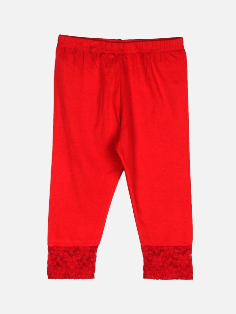 Peppermint Girls Red Solid Three-Fourth Length Leggings