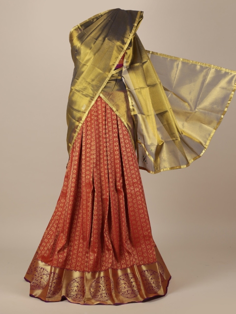 

Pothys Red & Purple Woven Design Unstitched Lehenga & Blouse with Dupatta