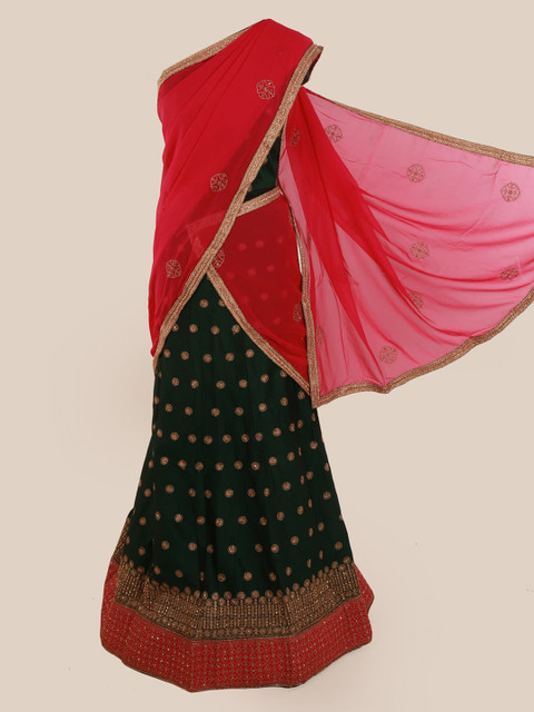 

Pothys Pink & Green Poly Chiffon Embellished Lehenga Saree