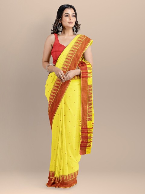 

BharatSthali Yellow Pure Cotton Woven Design Maheshwari Saree