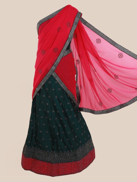 

Pothys Pink & Green Poly Chiffon Embellished Traditional Half Saree