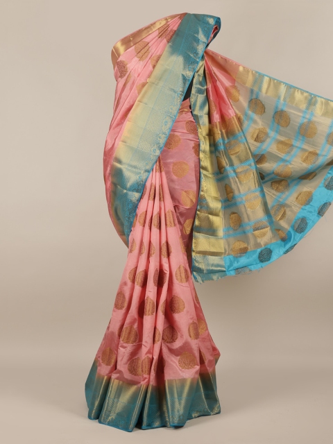 

Pothys Pink & Turquoise Blue Jute Silk Woven Design Saree